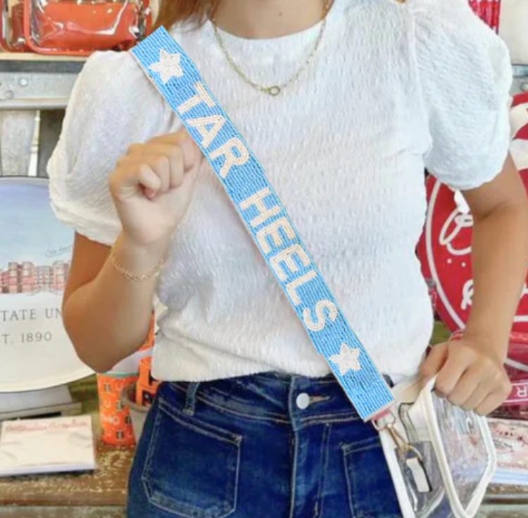 UNC beaded purse strap on clear stadium bag