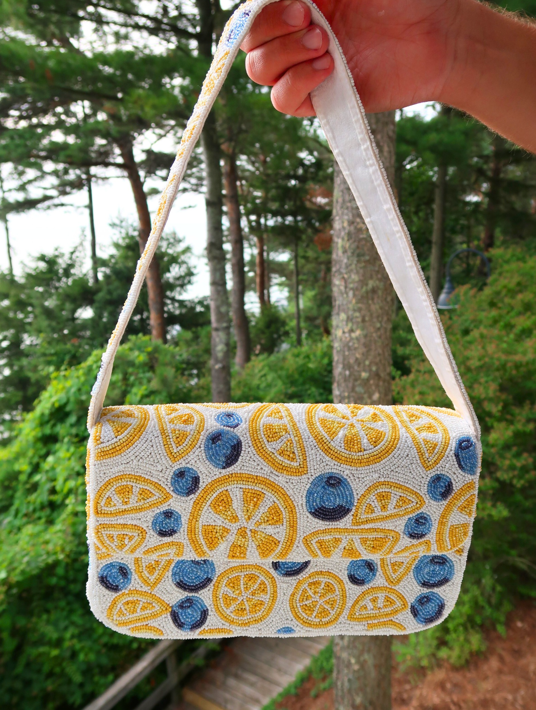 Lemon blueberry beaded shoulder bag summer statement accessory