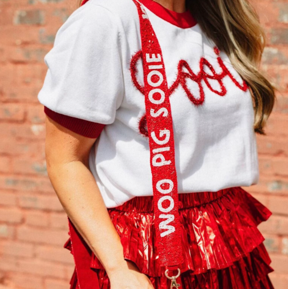 Arkansas beaded purse strap on clear stadium bag